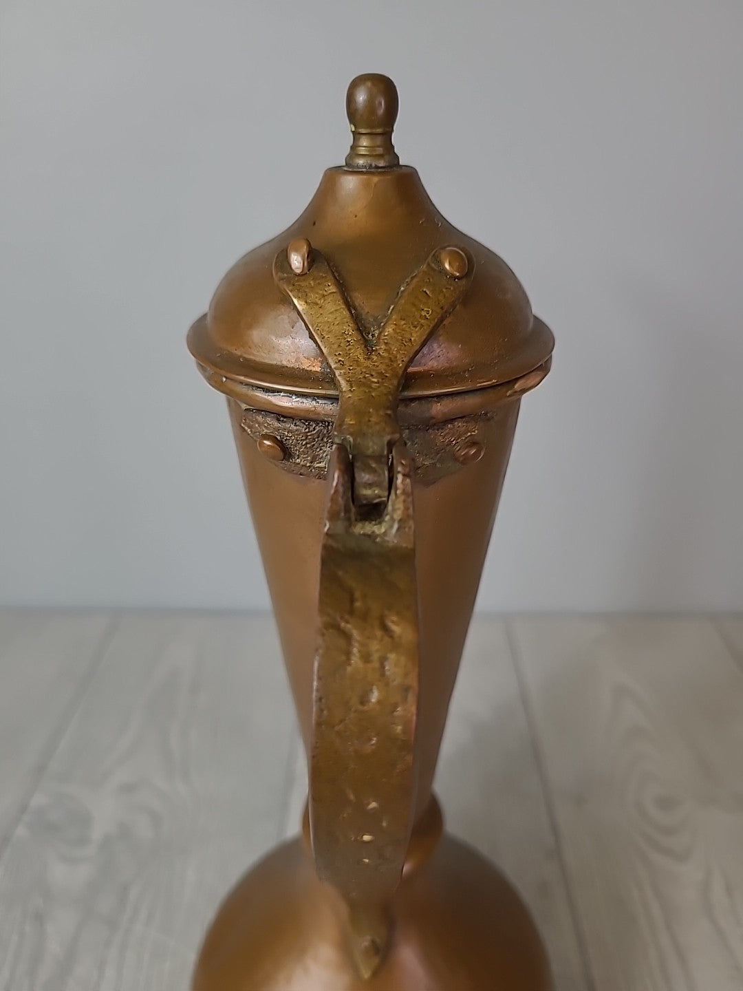 Antique VTG 12.5” Hammered Copper and Brass Tea Pot Turkish Pitcher Coffee Decor
