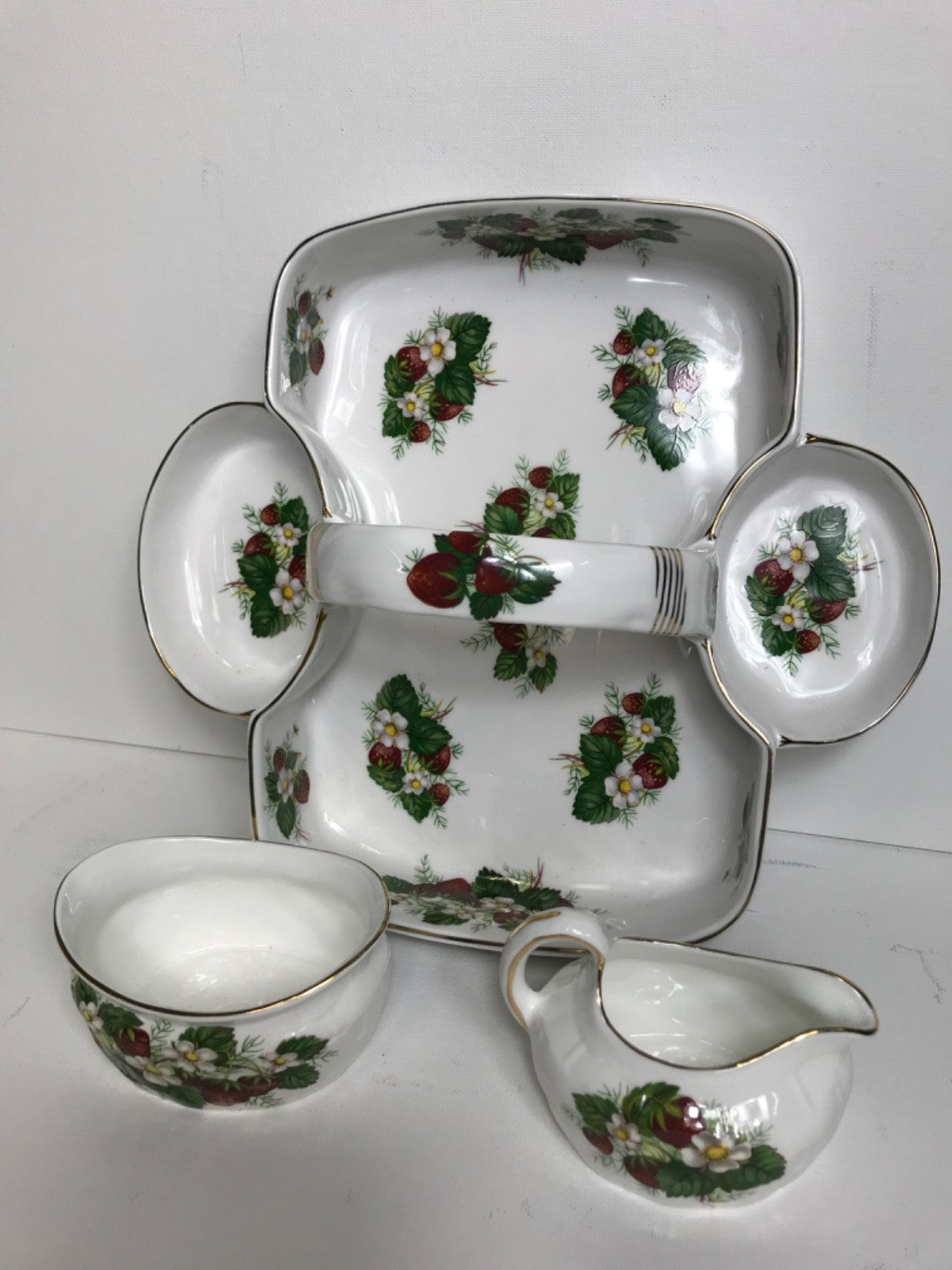 Vintage Hammersley Strawberry Ripe Basket w/ Creamer and Sugar Bowl- Spode China
