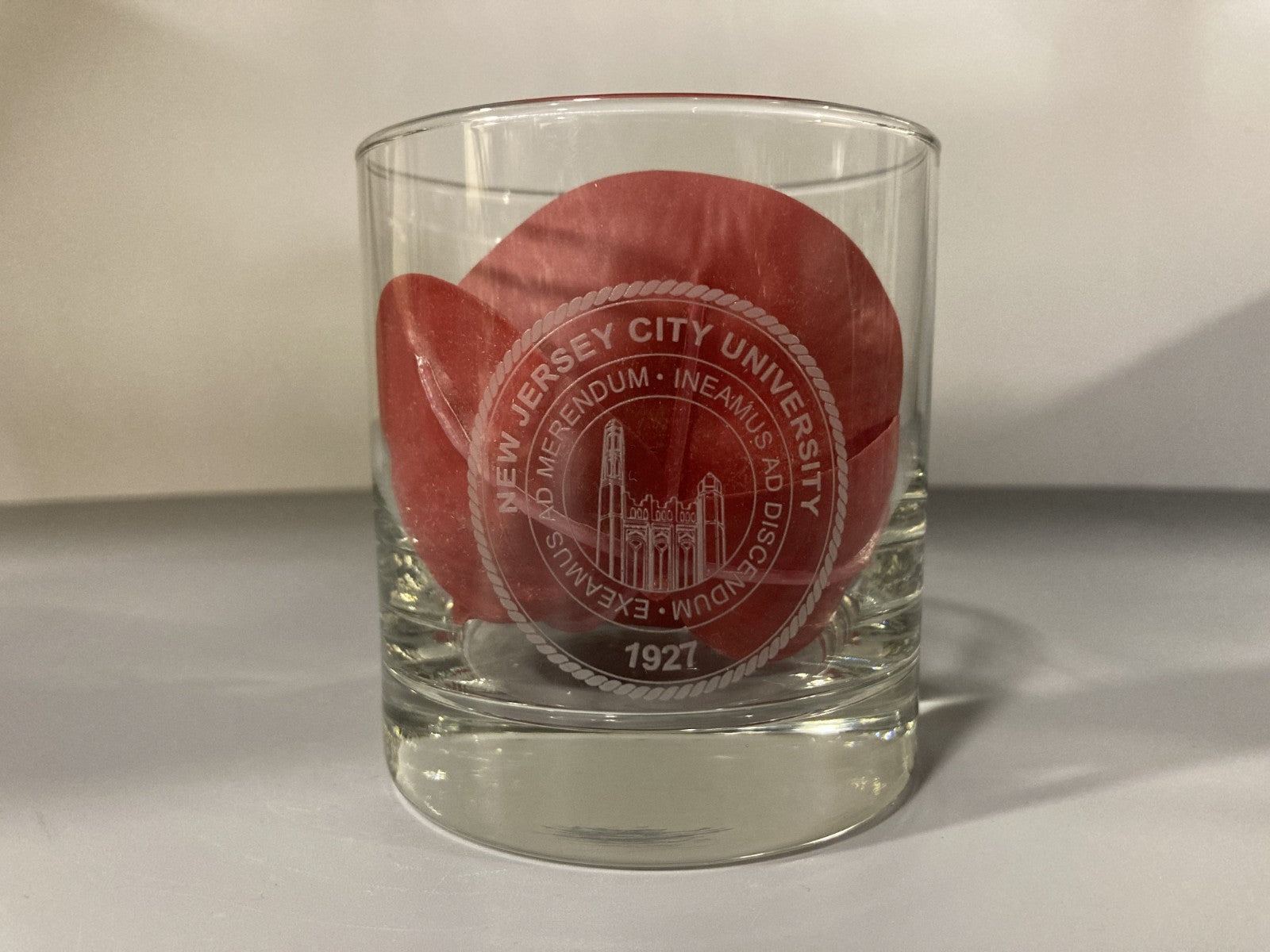 Vintage Collectible New Jersey City University NJCU Heavy Liquor Low Ball Glass 