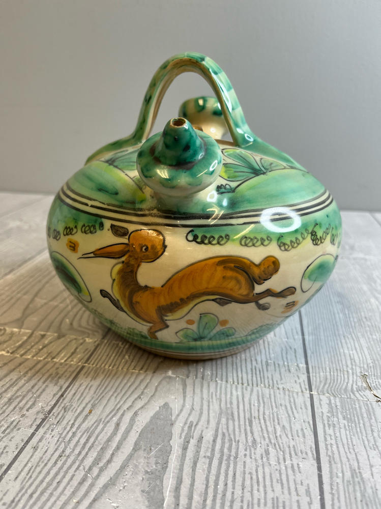 Botijo Water Cooling Container Spain Traditional Clay Pottery Blues and Greens
