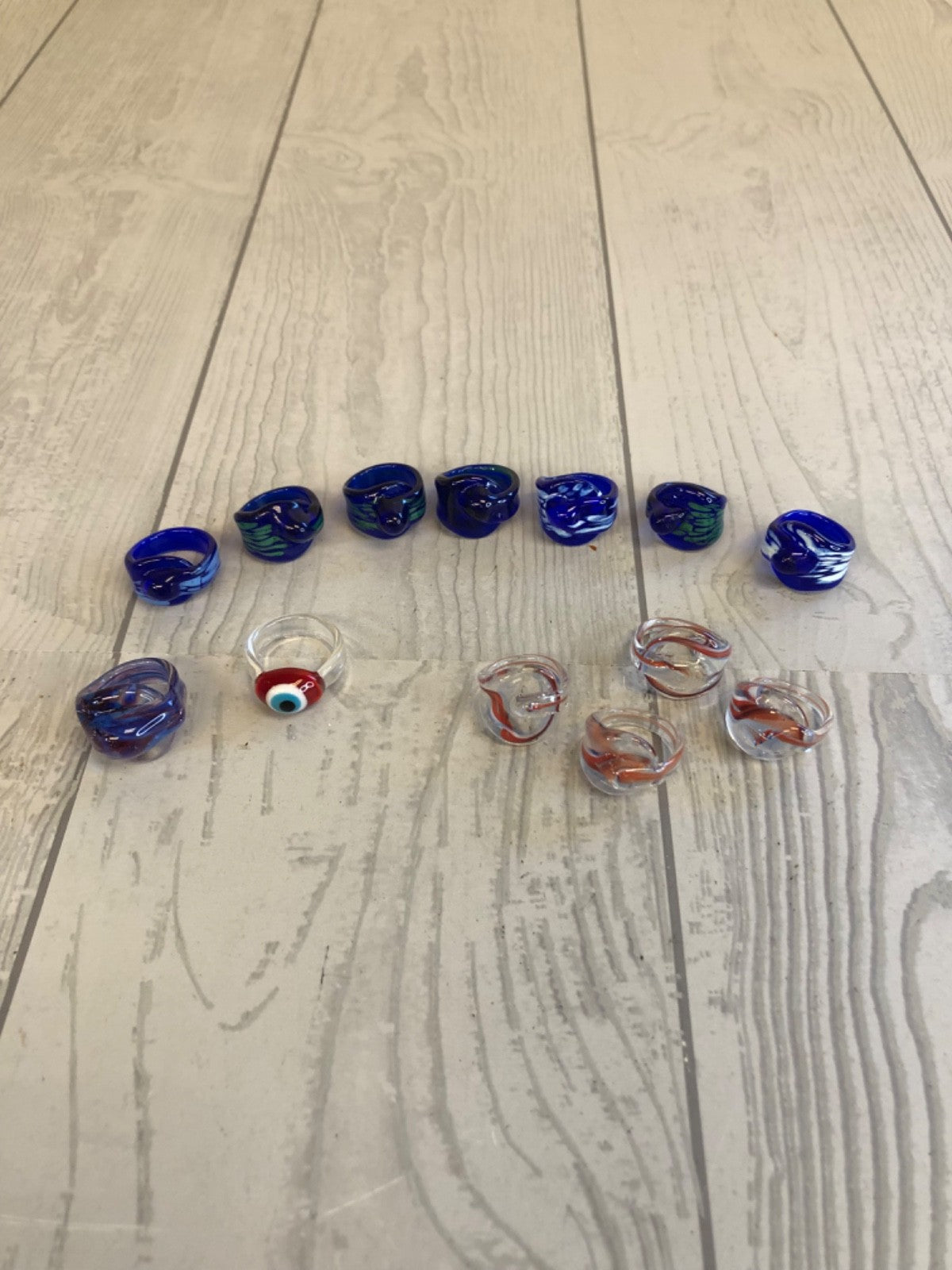 Lot of Colorful Glass Costume Rings - 76.75 grams of Glass Rings