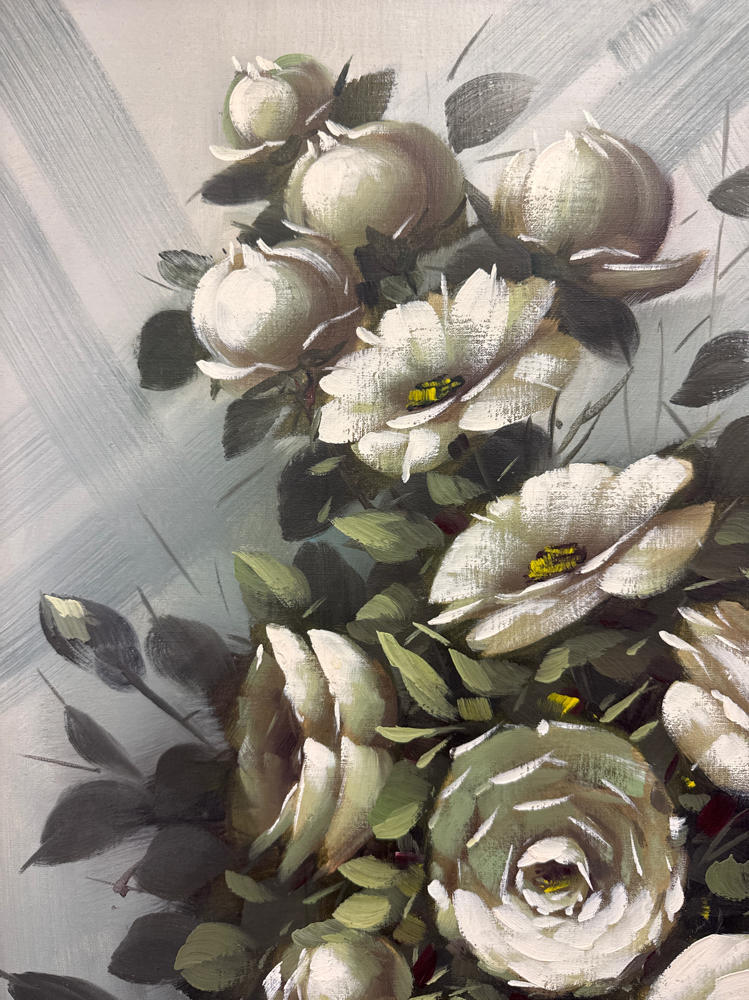 Moody Dark Floral Still Life Signed and in Wood Frame by Artist Maurillo