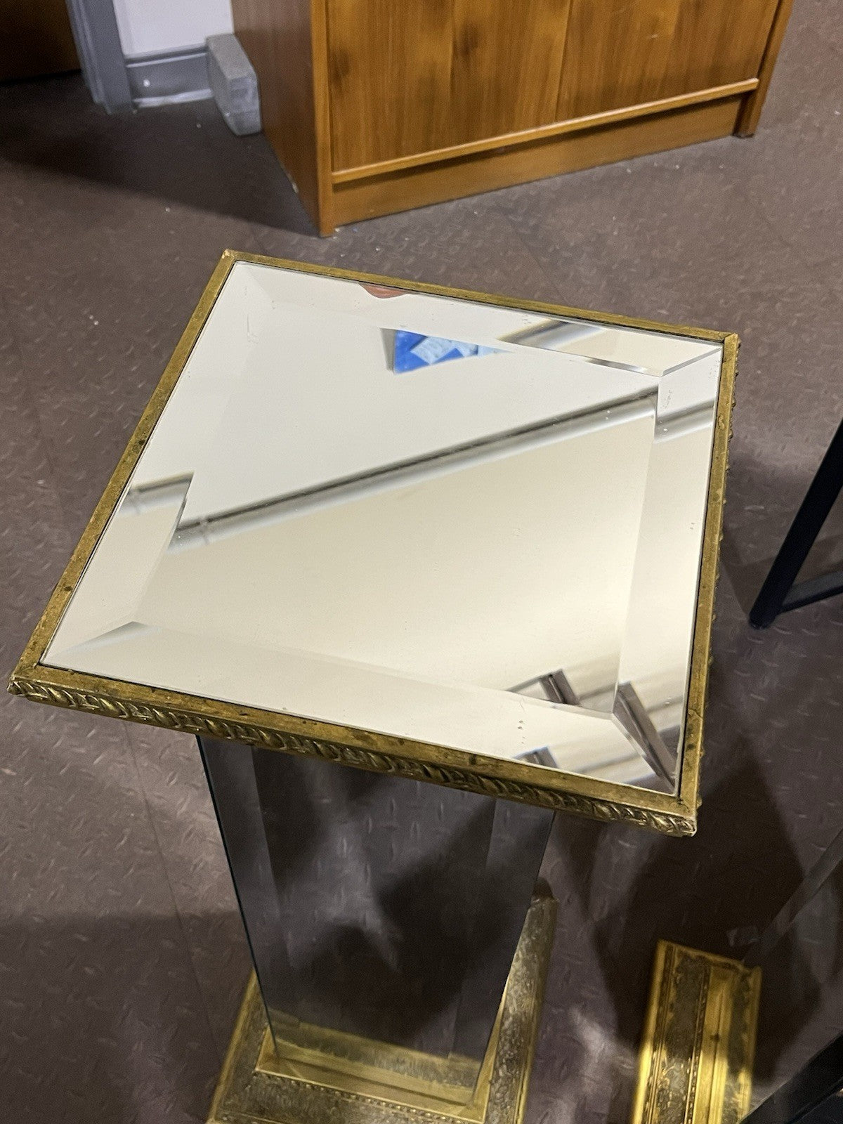 Vintage Mirror and Bronze Textured Pedestal Sold Separately