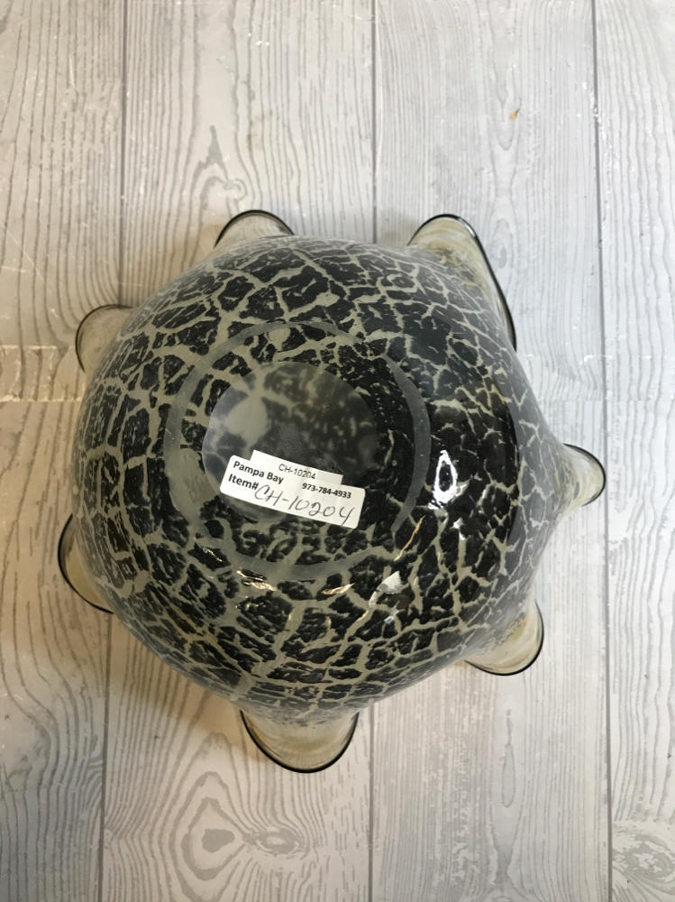 Murano Like Ruffled Art Glass Bowl Ruffled Edge Crackle Effect Marked Pampa Bay