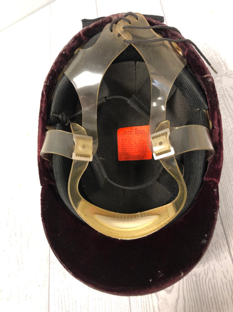 International Riding Helmet Equestrian Burgundy Velvet Adjustable Strapp