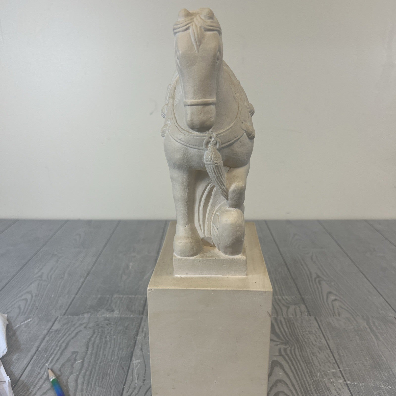 Plaster Sand Color Tang Dynasty Style Horse Detailed Saddle/Harness On Block
