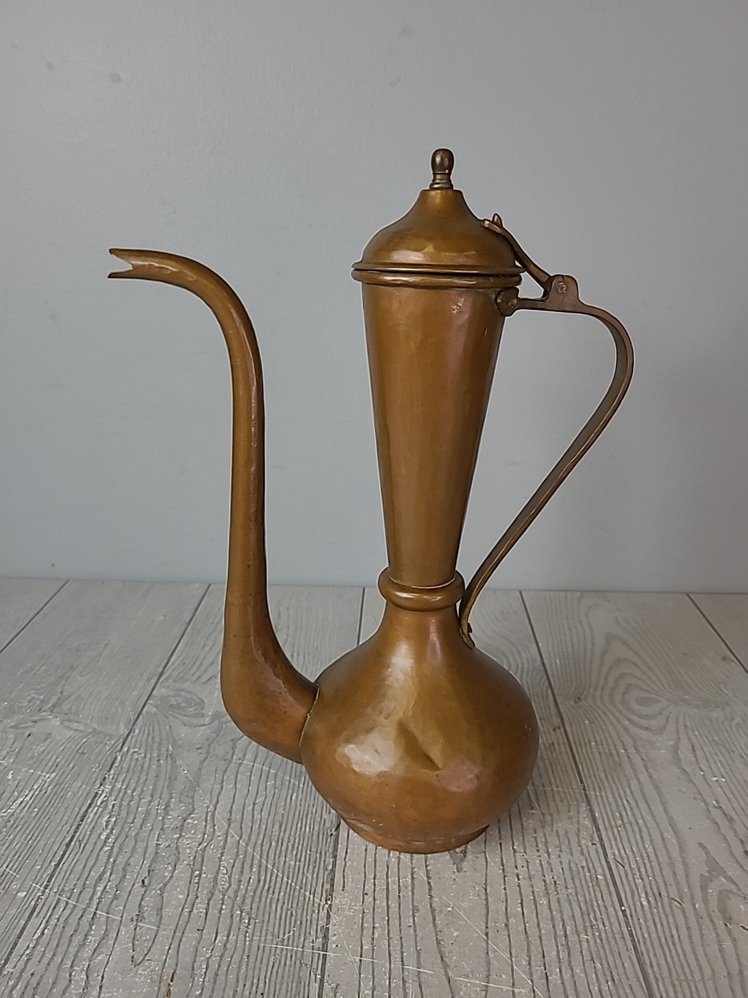 Antique VTG 12.5” Hammered Copper and Brass Tea Pot Turkish Pitcher Coffee Decor