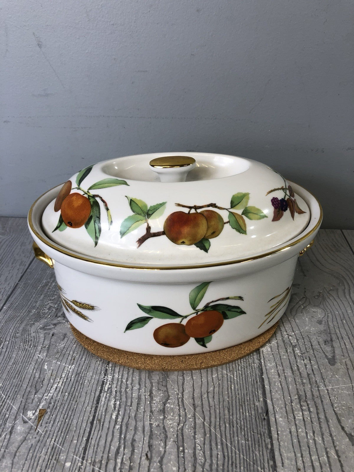 Vintage Royal Worcester Evesham Gold Fine Porcelain Oval Lidded Casserole Dish