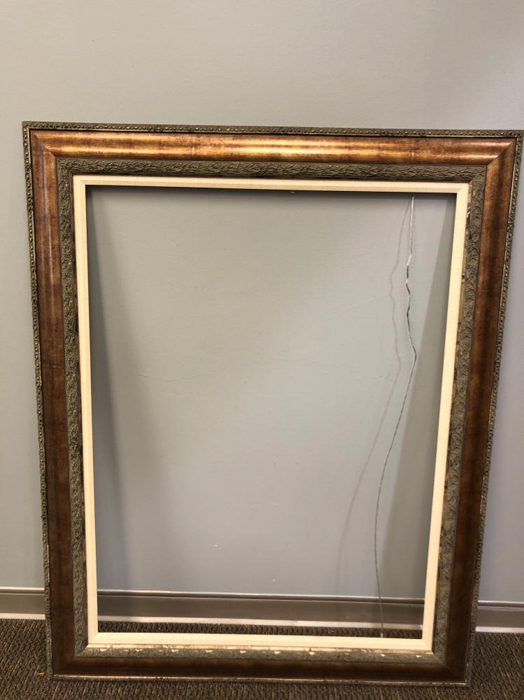 Vintage Wood and Bronze with Beige Linen Liner Ornate Picture Frame Wall Decor