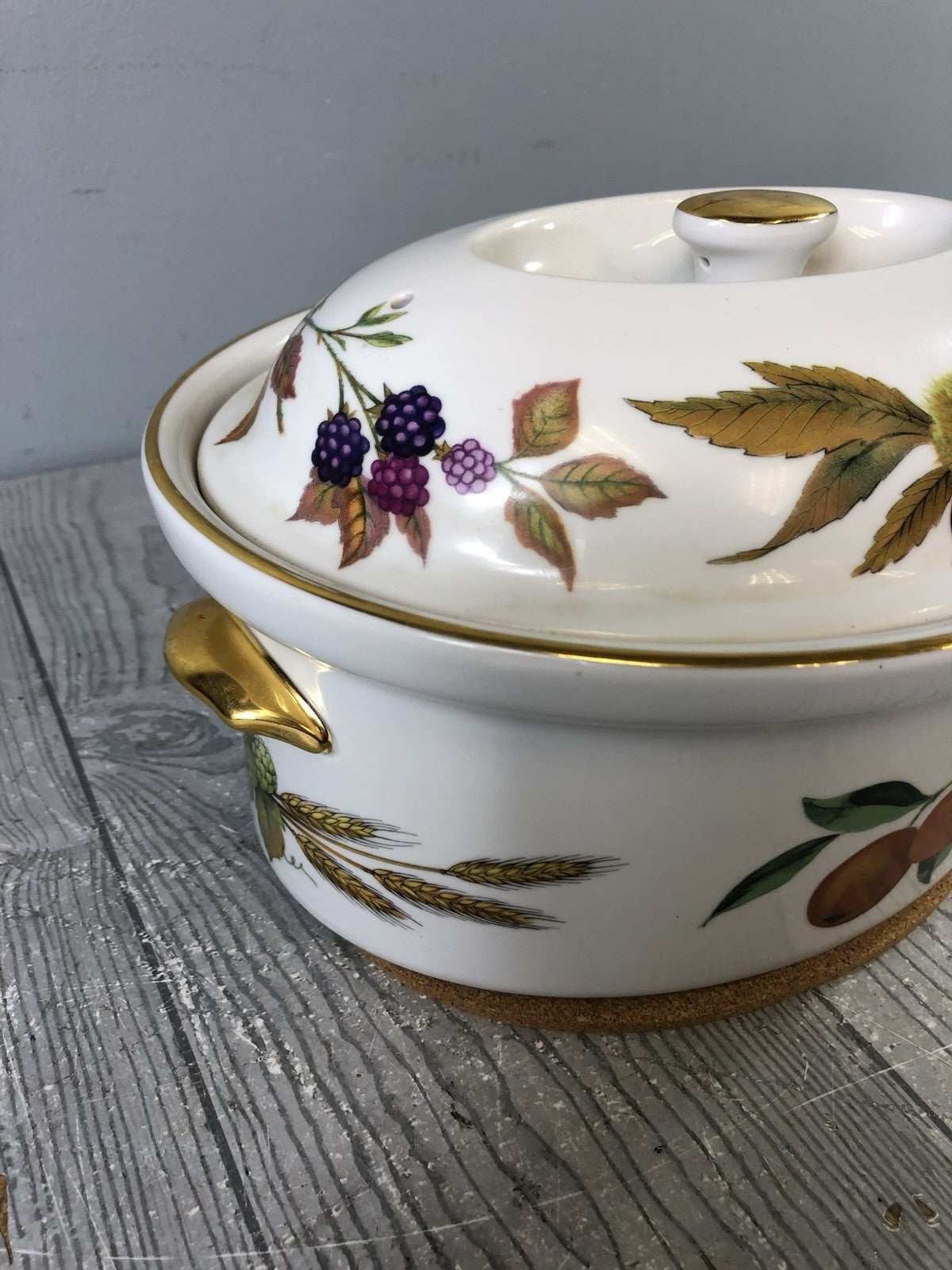 Vintage Royal Worcester Evesham Gold Fine Porcelain Oval Lidded Casserole Dish