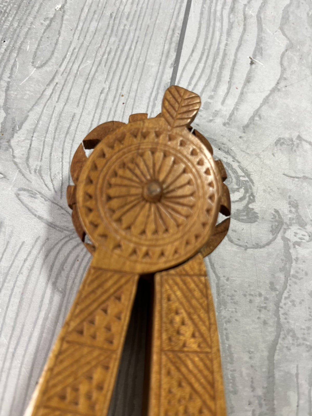 Vintage Scandinavian Hand Carved Handheld Wooden Nutcracker Collectibles