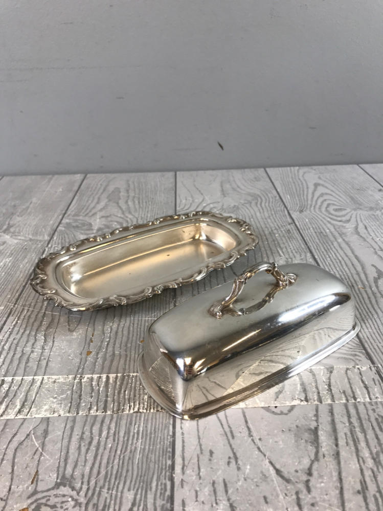 Vintage International Silver Plate Metal Kitchen Dishes- 2 Trays & 1 Butter Tray