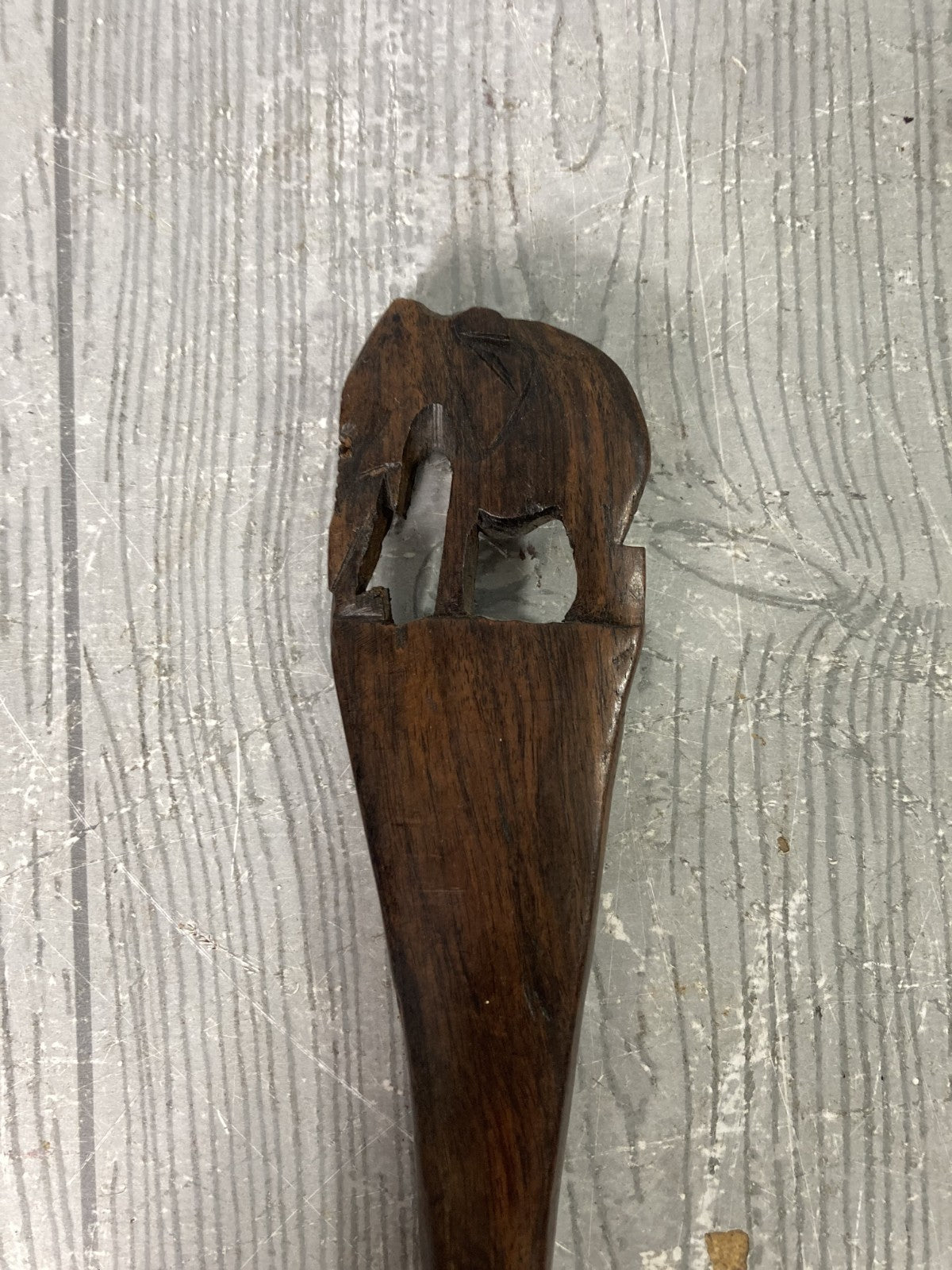 Decorative Hand Carved Wooden Spear with an Elephant on the Handle Side 