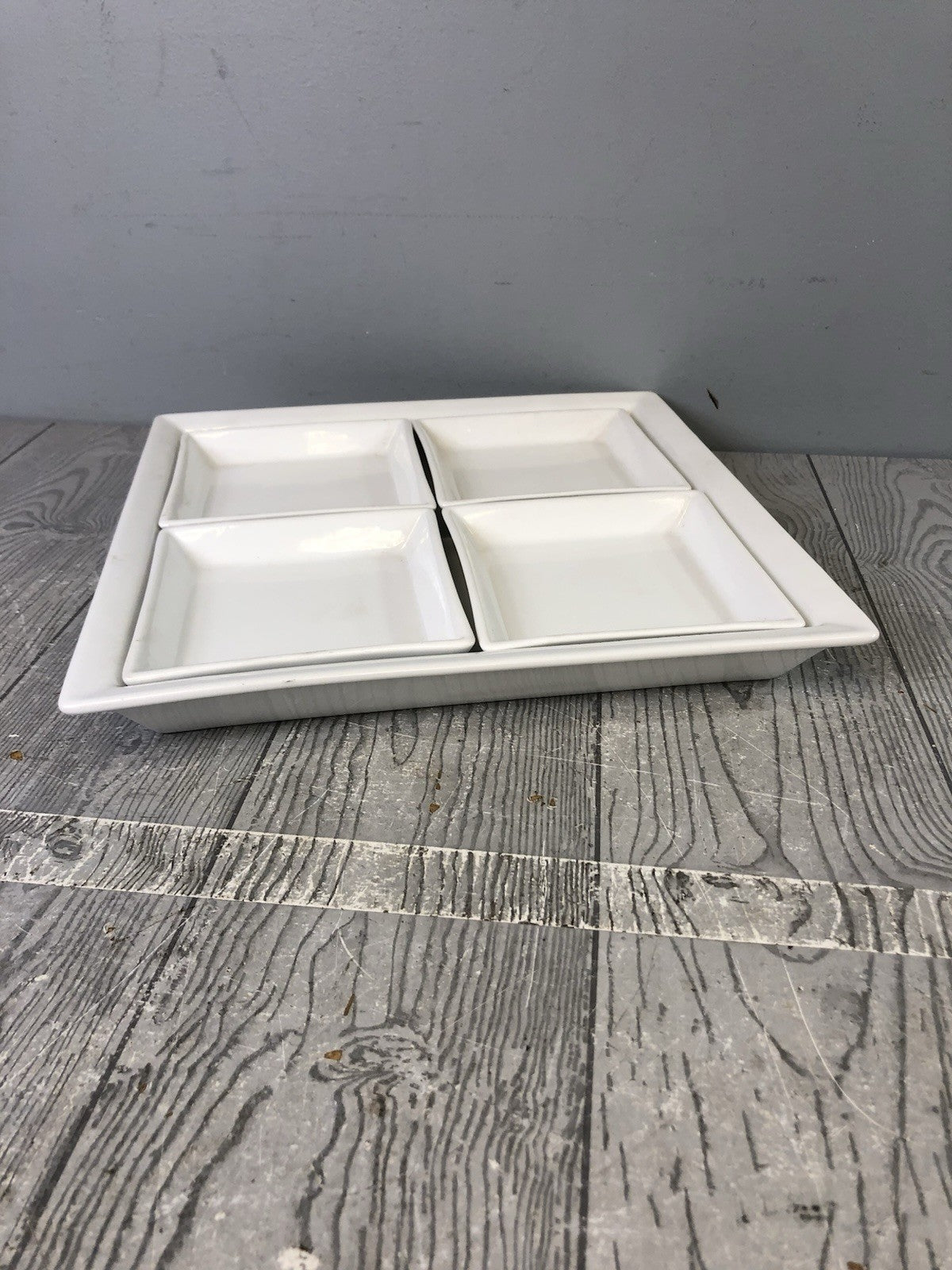 Crate & Barrel White Serving Plates - One Large Plate and Four Small Plates