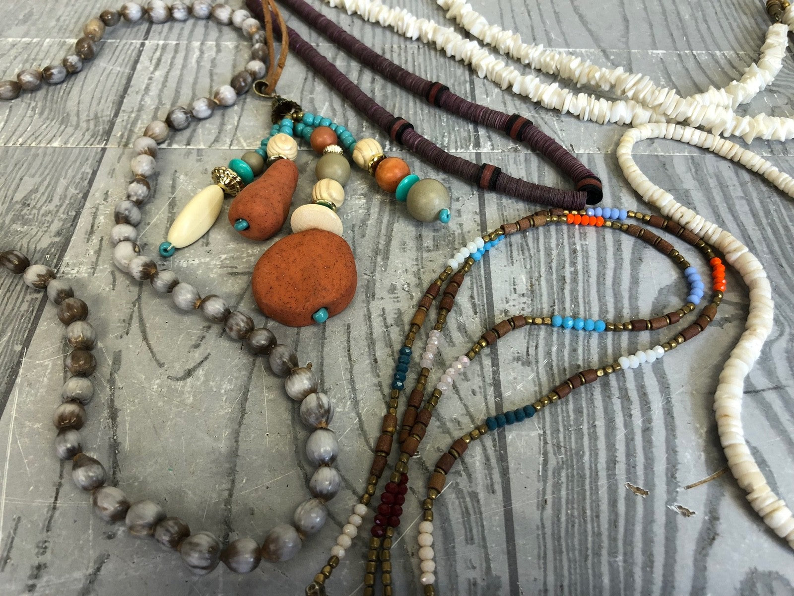 1.8 Pound Lot of Earth Tone Necklaces and Bracelets- Costume Jewelry Mixed Bag