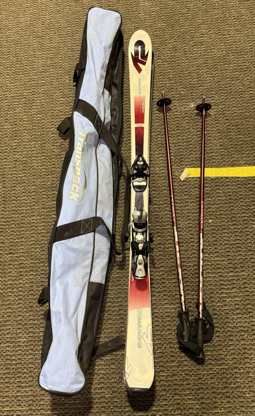 Comanche 153cm skis, Salomon 690 bindings and Vector Karma Poles In Case