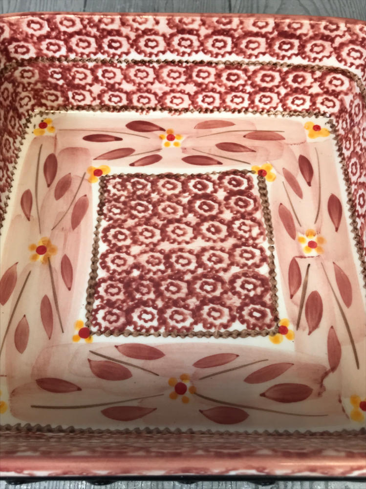 Temp-Tations Old World Cranberry 5 piece Square Baking Dishes w 3 Metal Stands