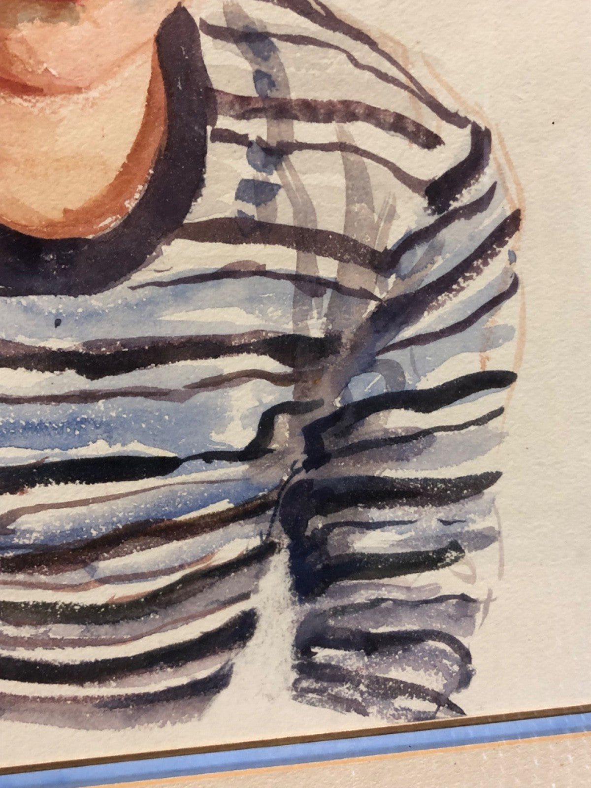 Watercolor Painting of Little Boy in Striped Shirt Painted by Florence Reed