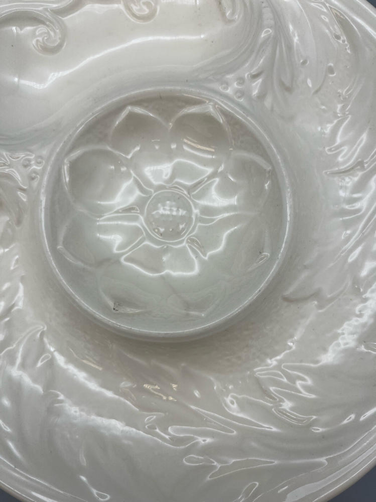 EIGHT Vintage Artichoke Condiment Plate with Divided Sections in Cream