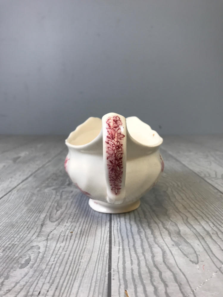 Vintage Stream Fishing Johnson Bros Gravy Dish w Handle Red Pink White England