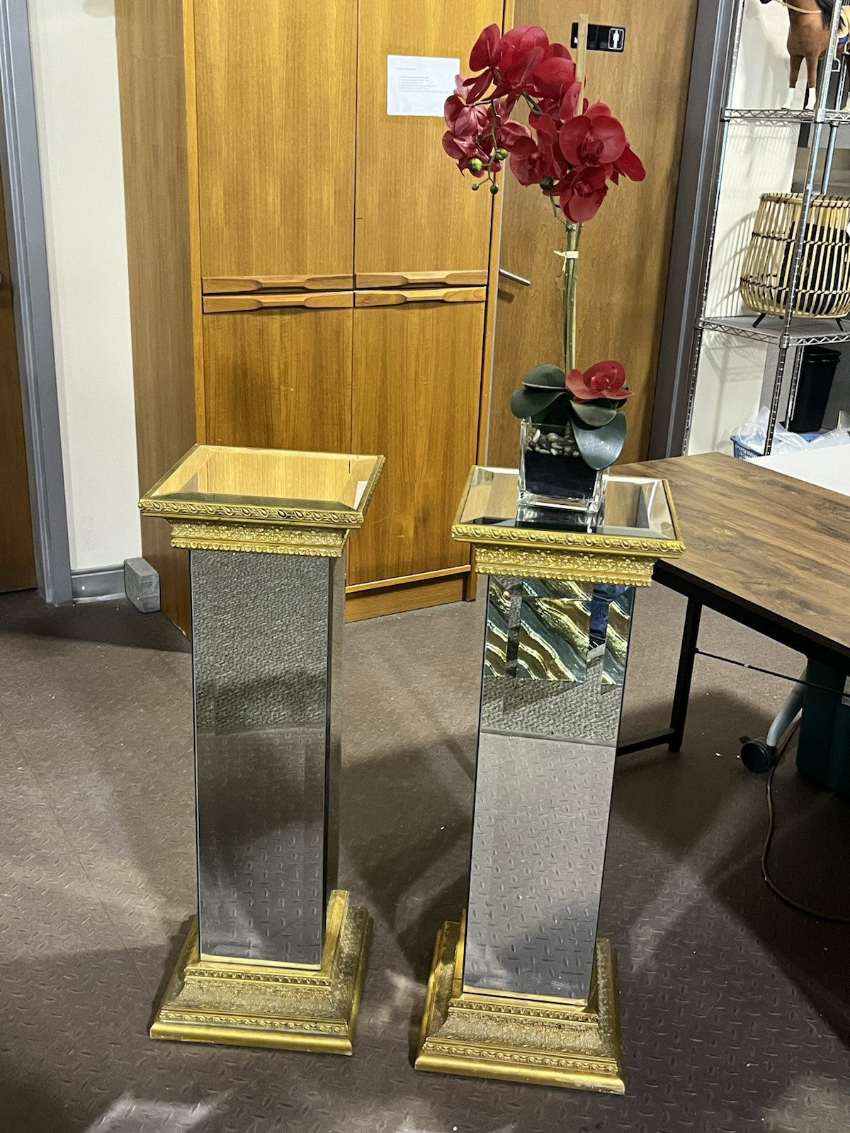 Vintage Mirror and Bronze Textured Pedestal Sold Separately