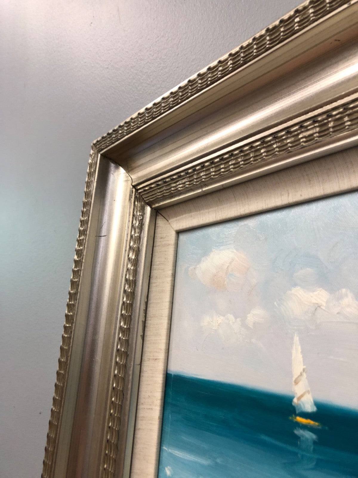 Acrylic Painting on Canvas of Two Chairs Under the Umbrella at the Beach- Signed