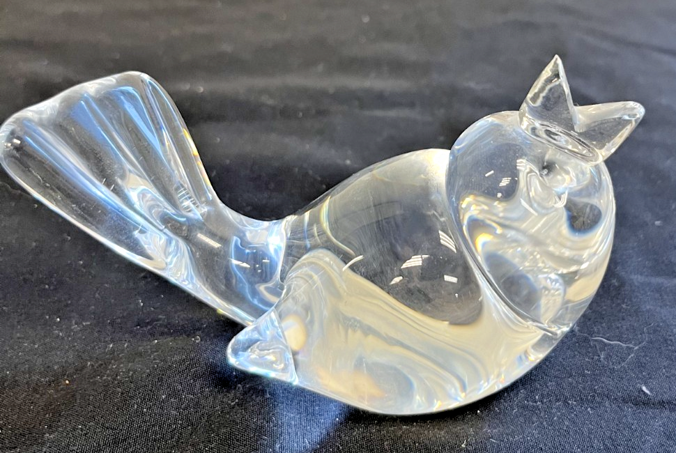 Vintage Steuben Stamped Crystal Song Bird Paperweight Glass Clear Figurine 