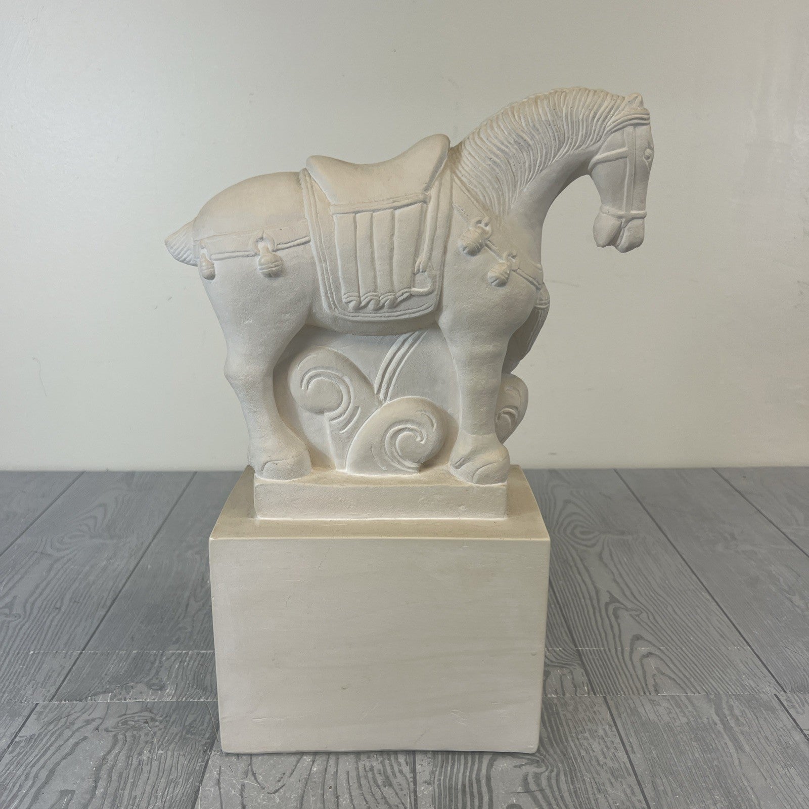 Plaster Sand Color Tang Dynasty Style Horse Detailed Saddle/Harness On Block