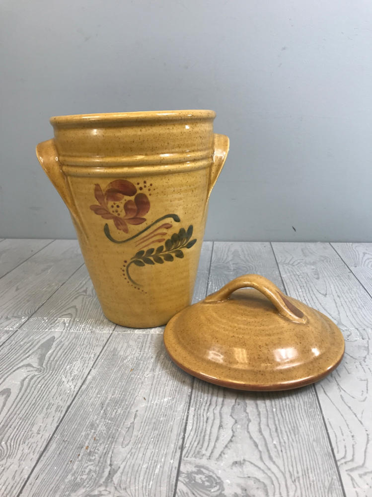 ROYAL HAEGER POTTERY Glazed CROCK Tall Lidded Gold Yellow Jar Made in USA 14"