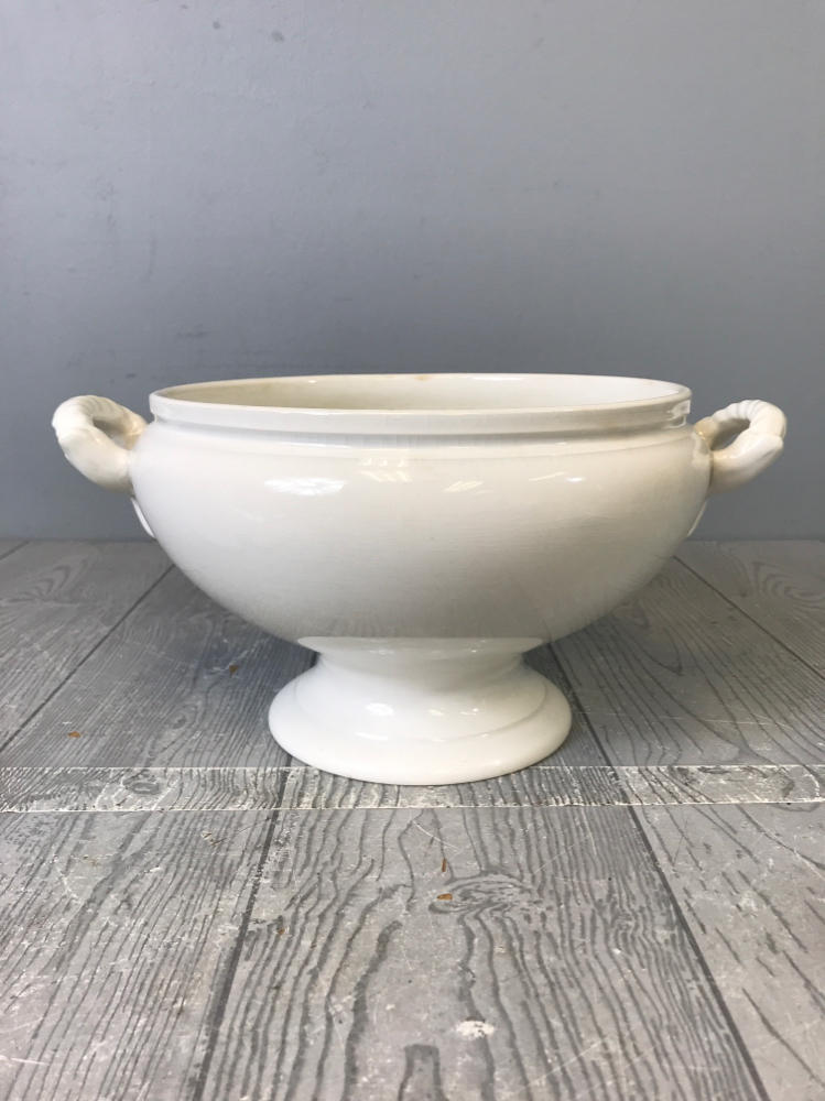 Antique Boch La Louviere Soup Tureen Dish w Ladle Art Nouveau Art Deco White