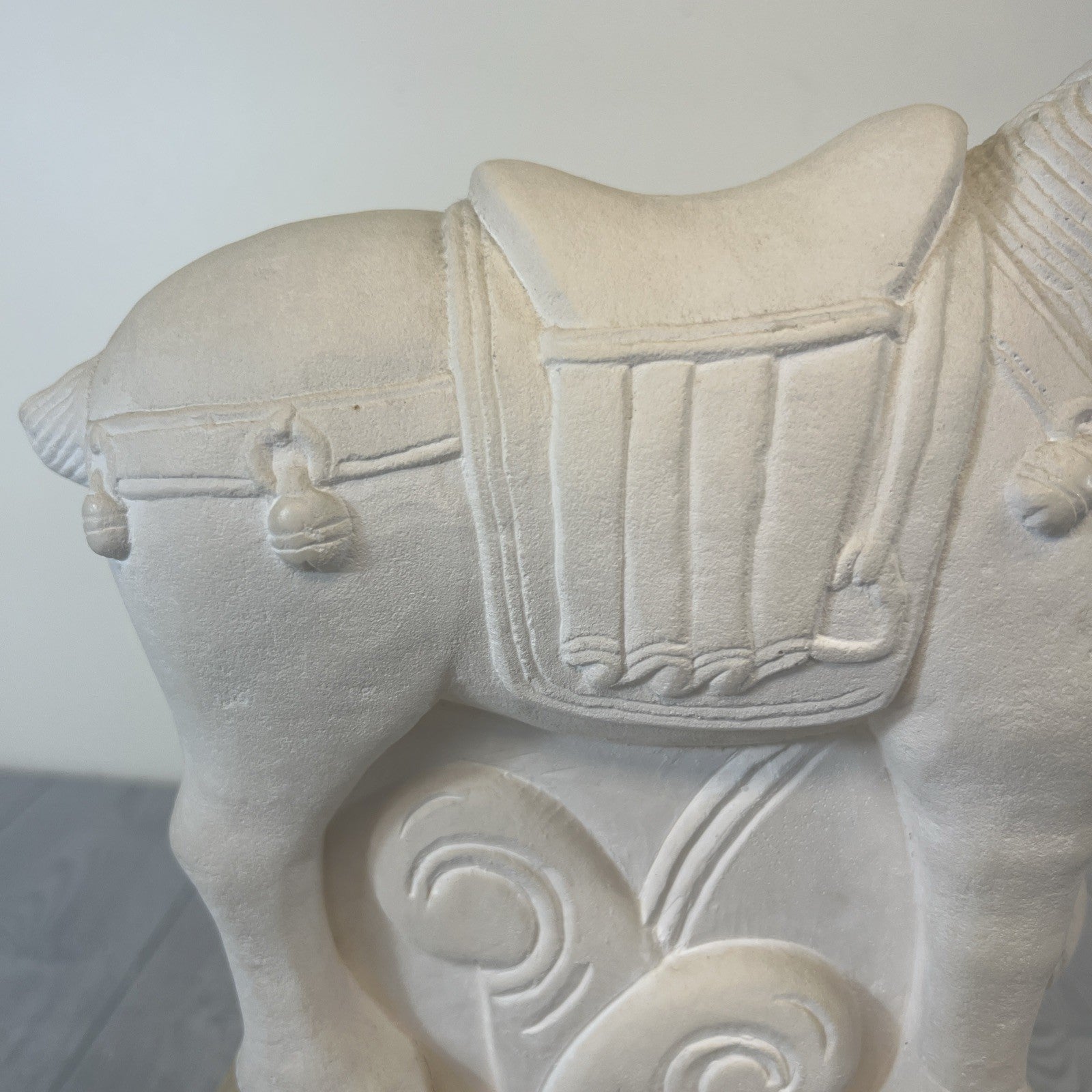 Plaster Sand Color Tang Dynasty Style Horse Detailed Saddle/Harness On Block