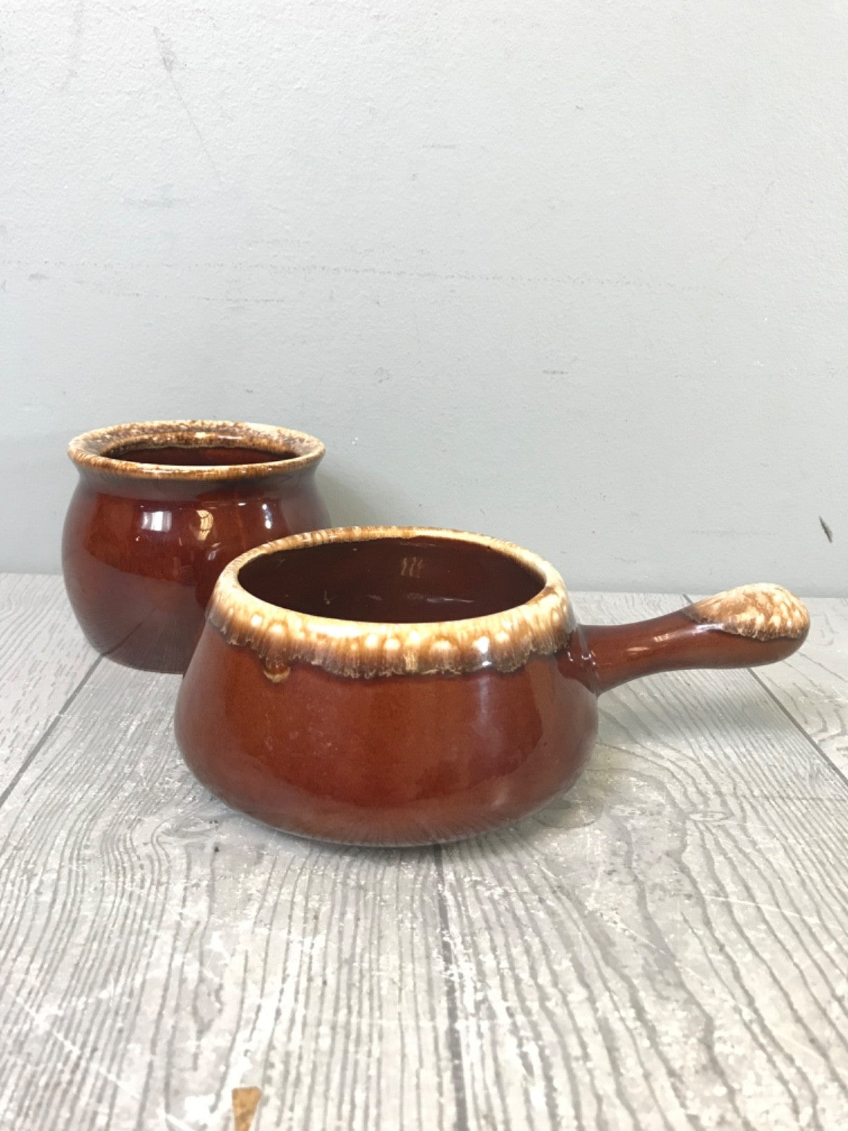 Pair of Mccoy Crock Brown Pots Chili Bowl and Hull Bowl - Kitchen Bowls