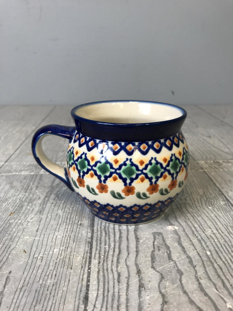 Polish Boleslawiec Pottery Pair of Bowls Cobalt Blue, Sage Green, & Ferrous Red