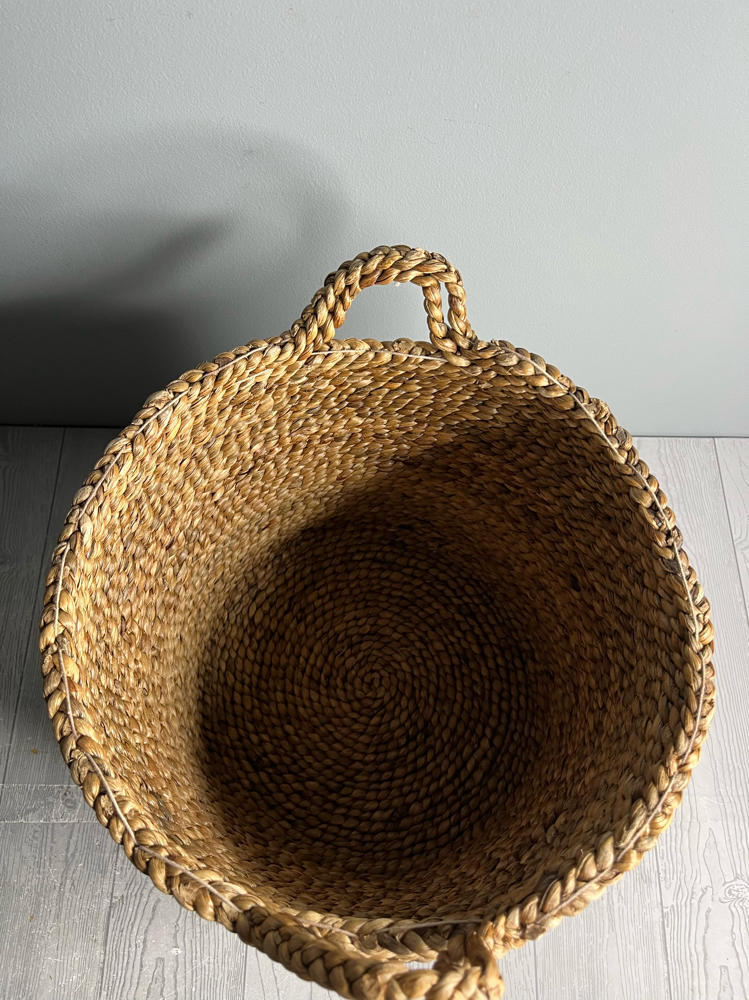 Hand Woven Braided Baskets Classic Shape Double Braided Handles Natural Decor
