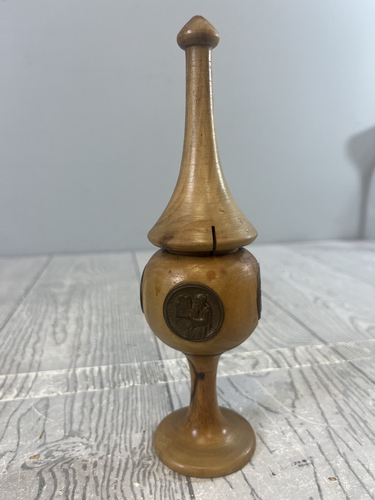 Vintage 60s Jewish Judaica Besamin Tower Made of Olive Wood for Havdalah Incense