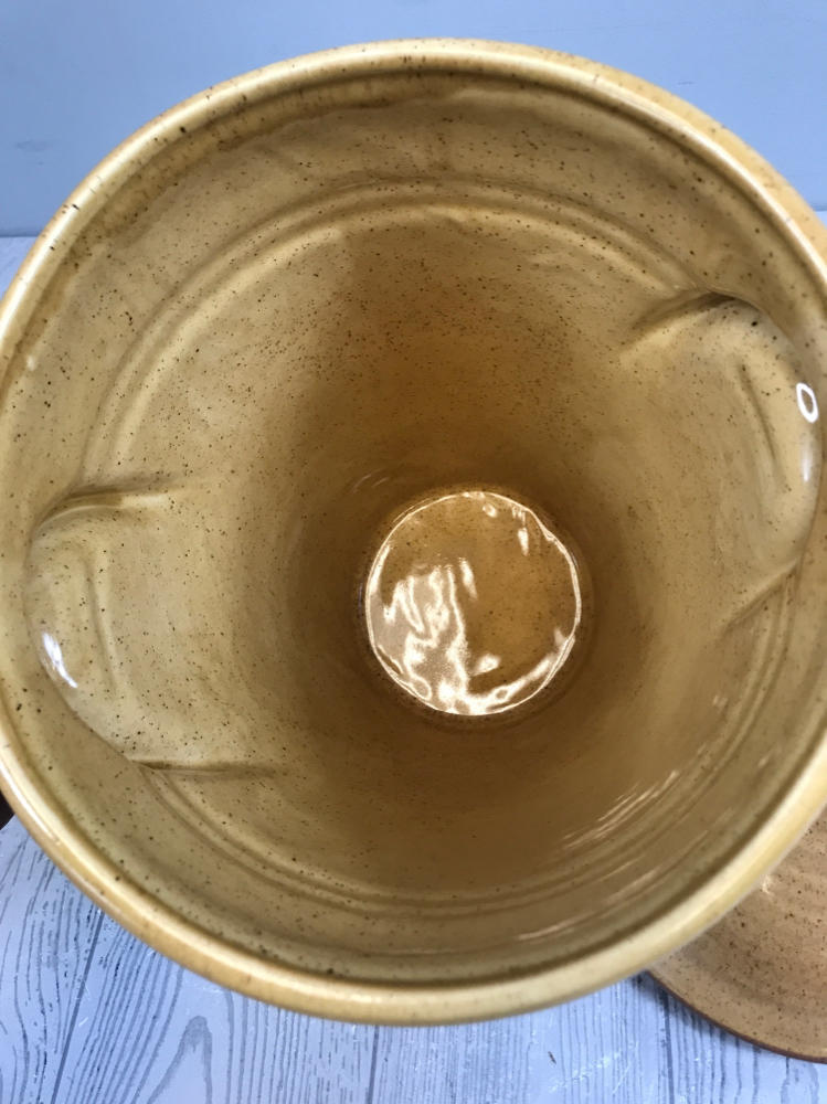 ROYAL HAEGER POTTERY Glazed CROCK Tall Lidded Gold Yellow Jar Made in USA 14"