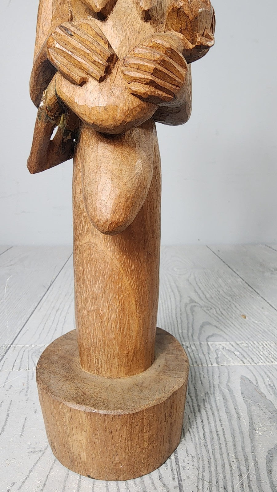 Unique!!! 16" Vintage Tribal Wood Carved Nude Woman Holding Baby