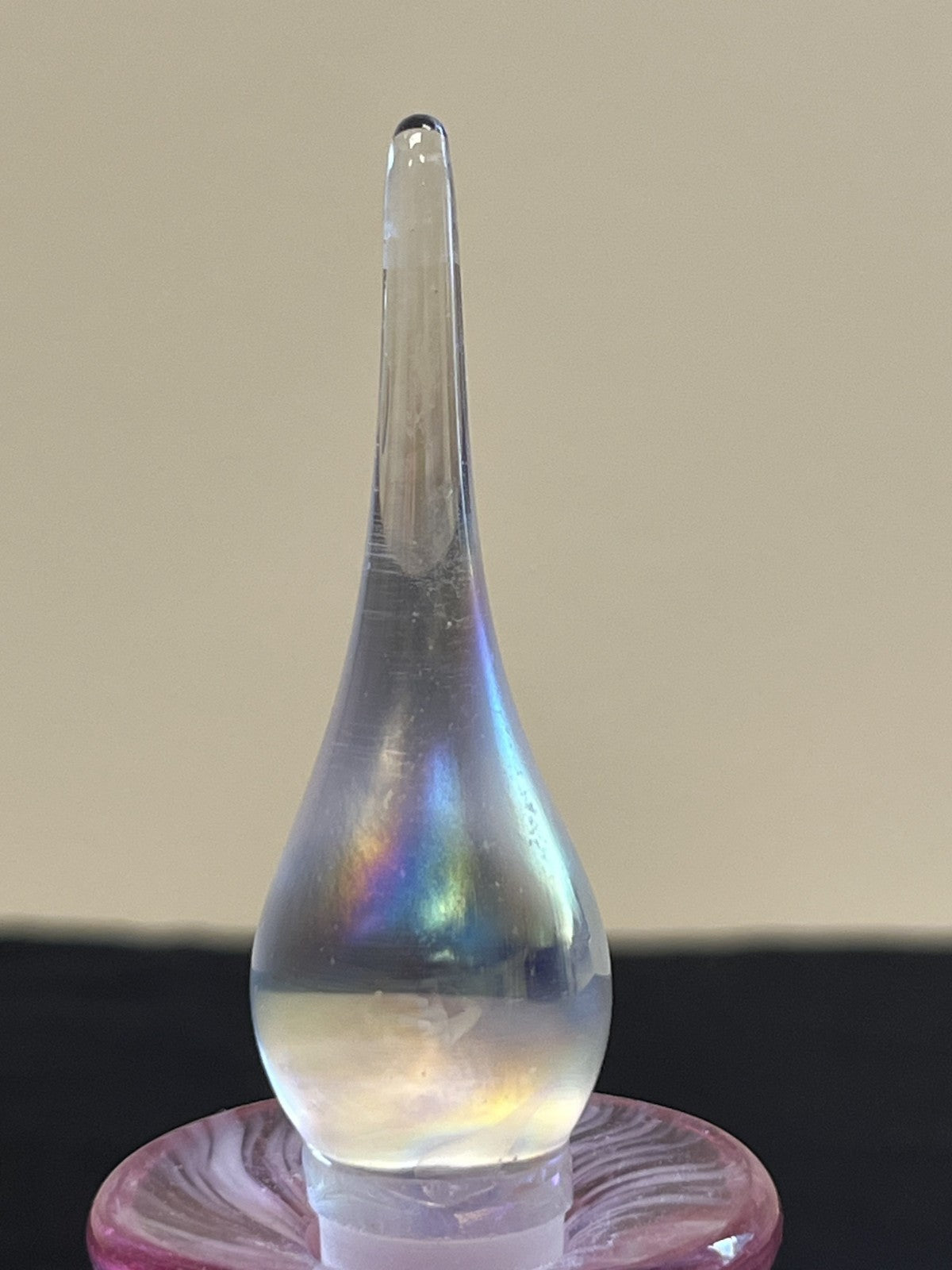 Vintage Art Glass Perfume Decanter with Dropper Pink Green 