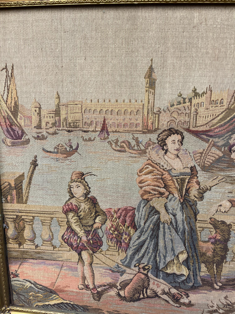 Vintage Pictorial Tapestry Romantic Tapestry in Gilded Gold Frame
