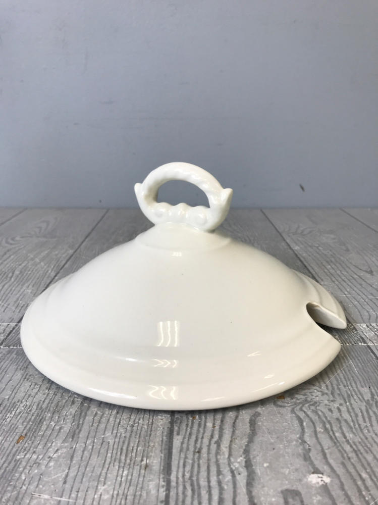 Antique Boch La Louviere Soup Tureen Dish w Ladle Art Nouveau Art Deco White