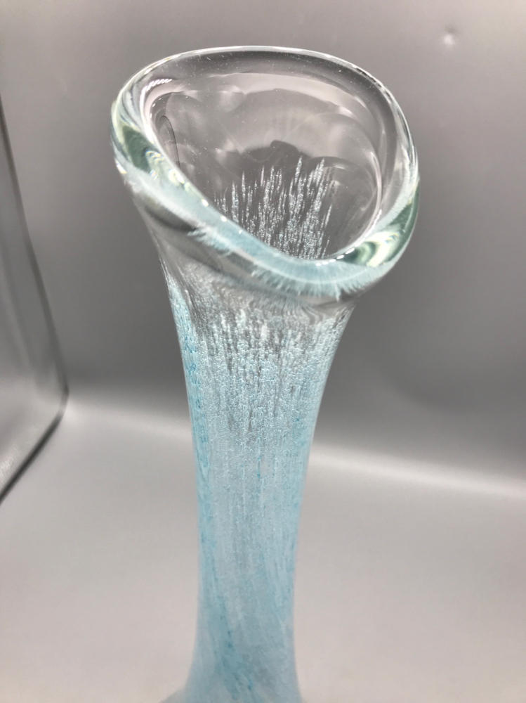 Tall French Hand Blown Bubbled Carafe in Light Blue Color Made in Canada