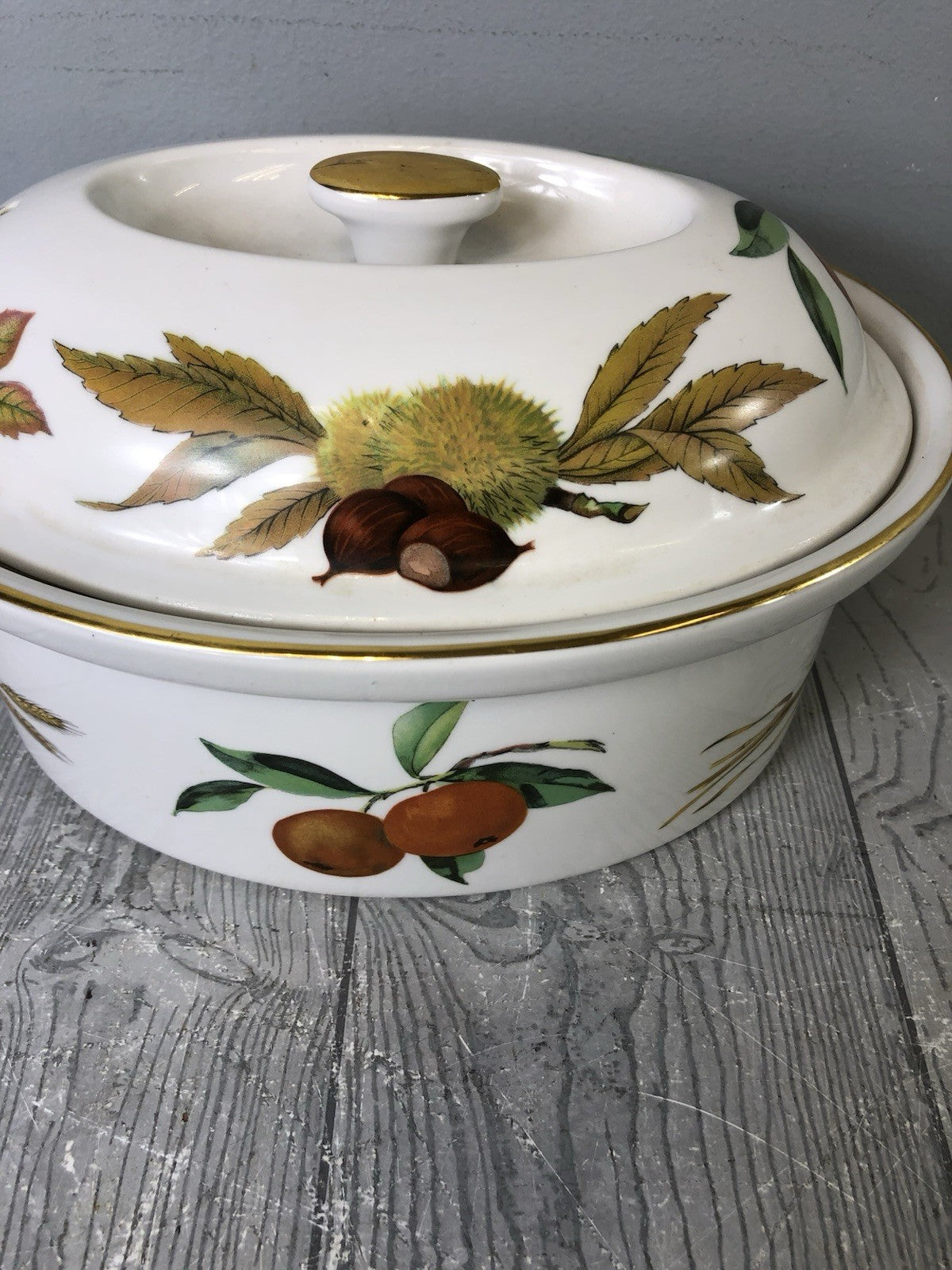 Vintage Royal Worcester Evesham Gold Fine Porcelain Oval Lidded Casserole Dish