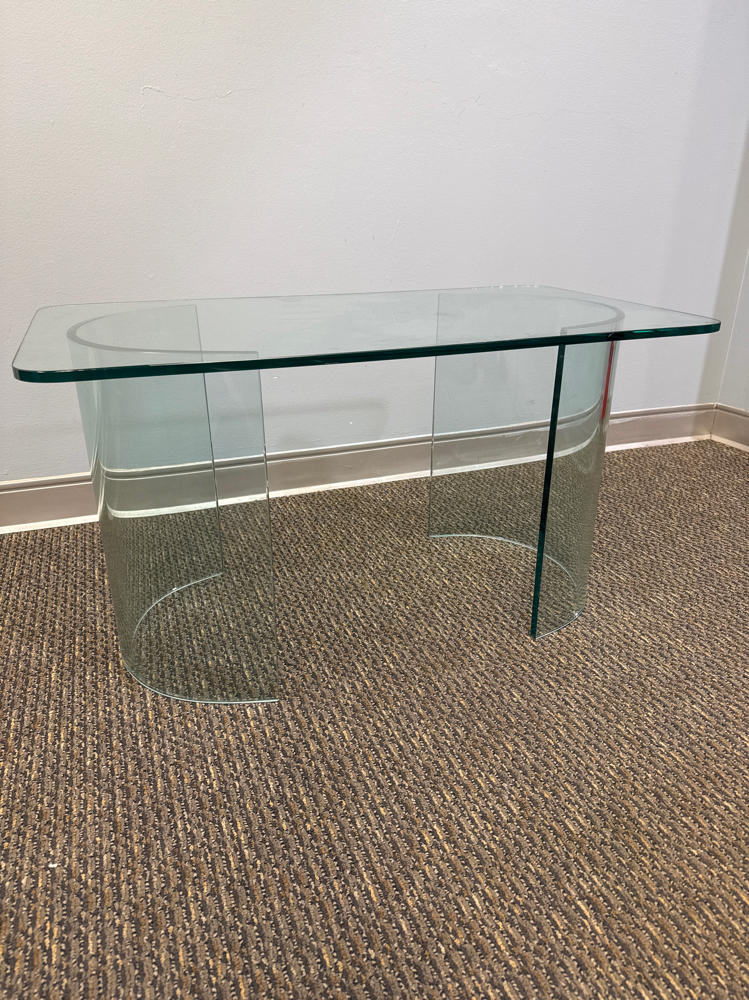 Mid Century Modern Style Glass Coffee Table - 2 Half Circle Bases - 1 Glass Top