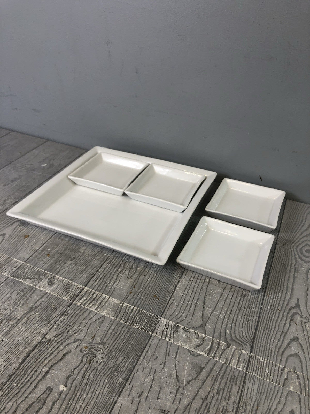 Crate & Barrel White Serving Plates - One Large Plate and Four Small Plates