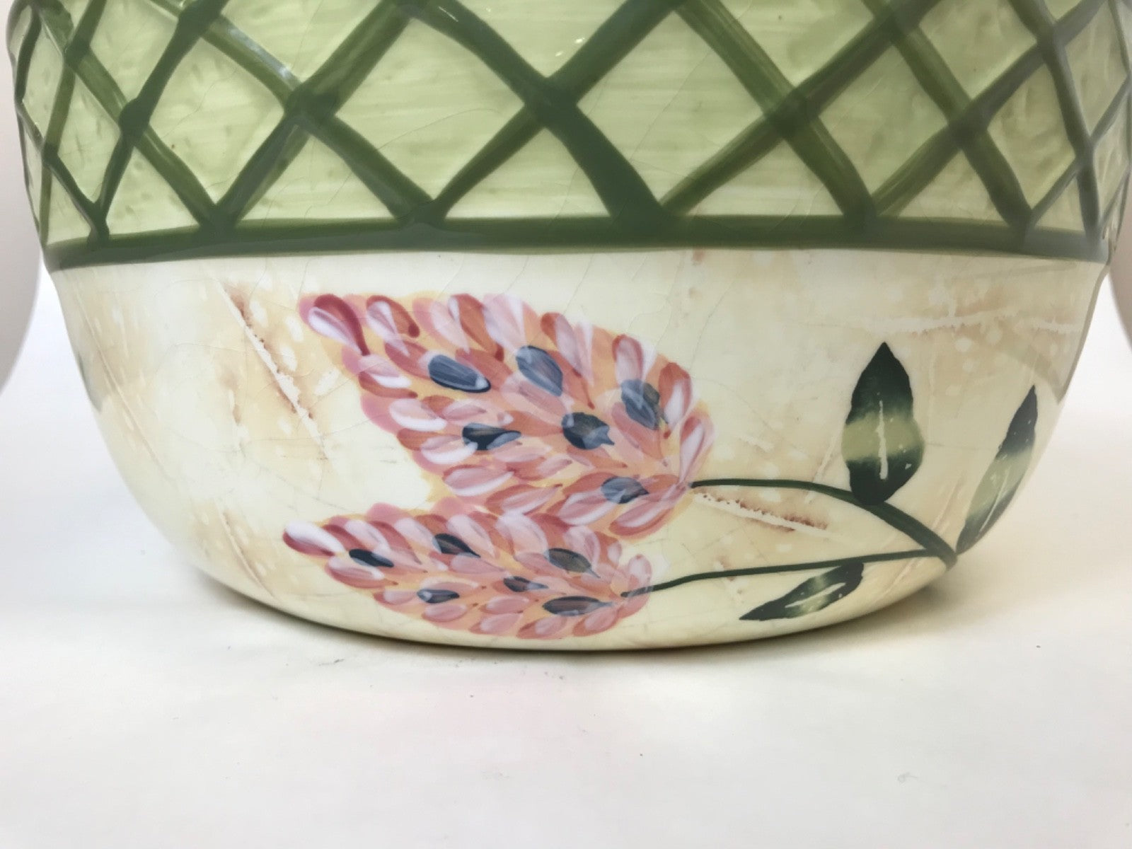 Earthenware Decorative Ceramic Serving Bowl 10.5" x 10.5" - Green Beige and Pink