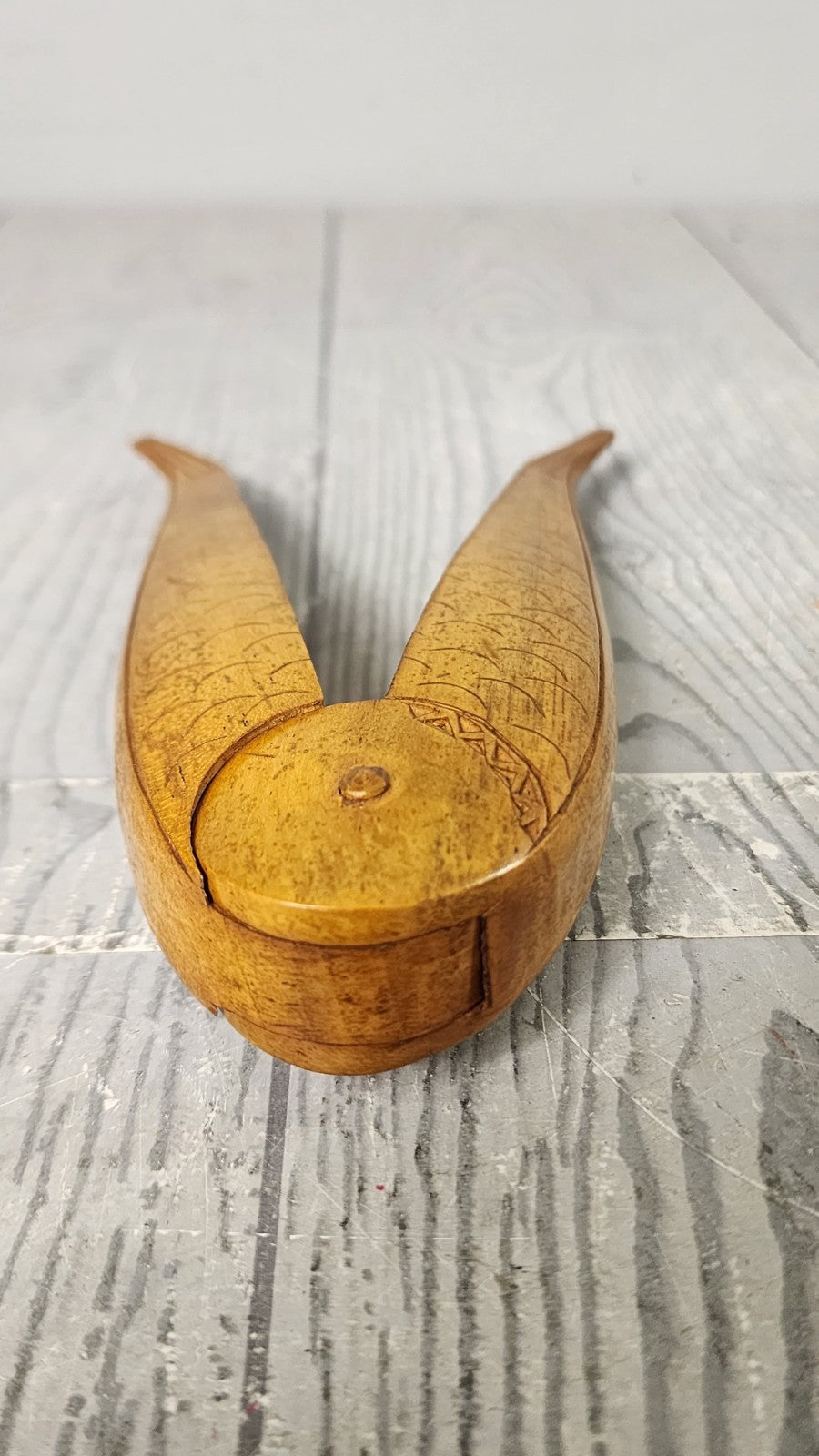 Vintage Scandinavian Fish Nutcracker, Carved Wood Large Folk Art Nutcracker