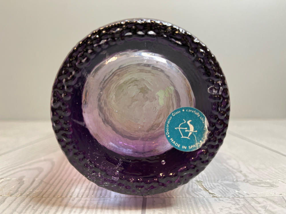 Pier 1 Imports Tall Amethyst Decorative Blown Glass Vase Spain Clear to Purple