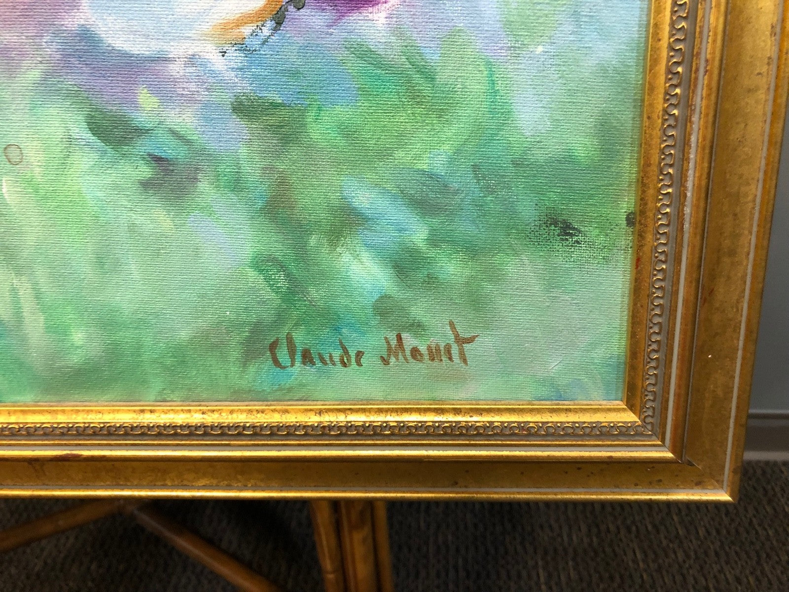 Framed Art Painting of Claude Monet Water Lilles Replica - Signed - Gold Frame