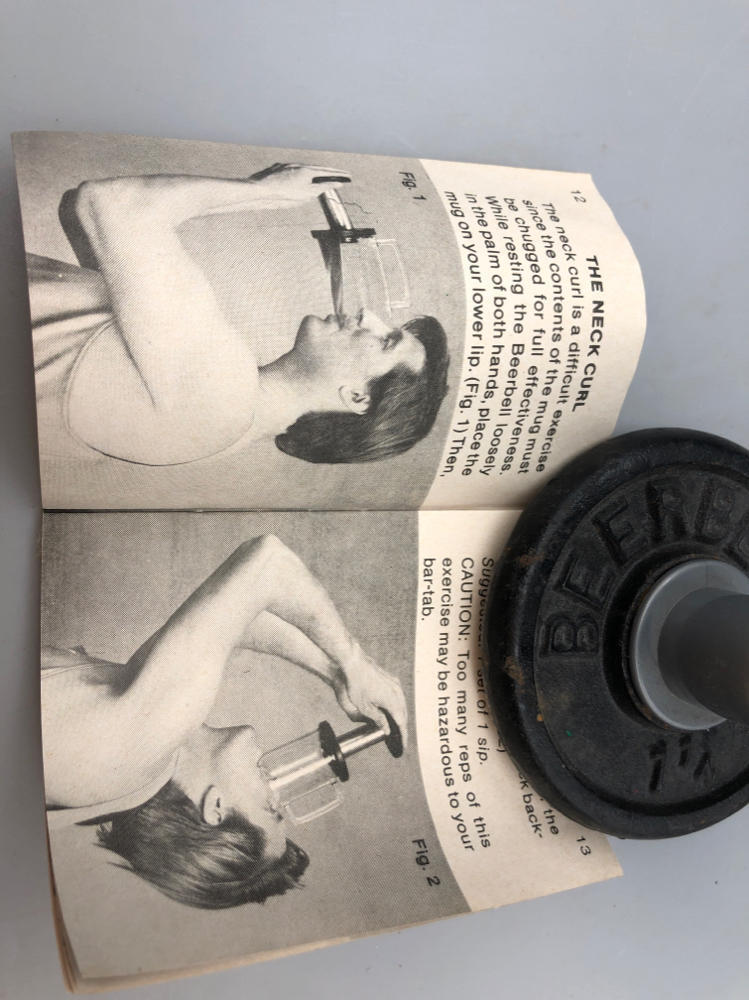 Vintage Beerbell Beer Mug Exercise While You Drink 1980s Curl Barbell - Beerbell