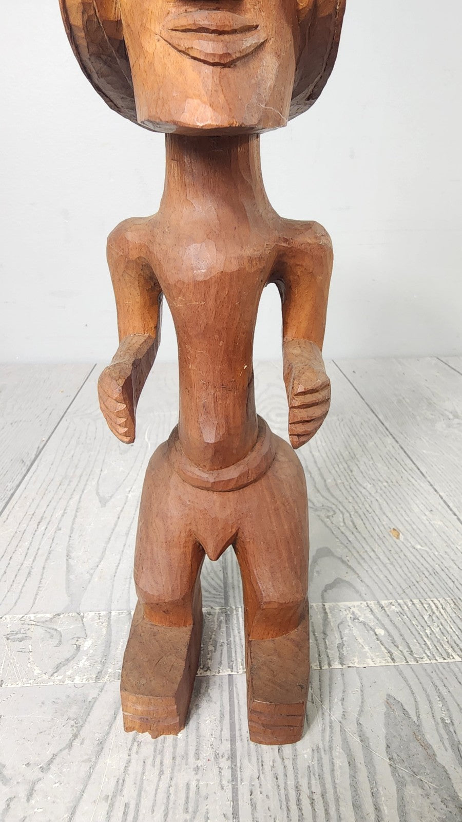 Unique 11" Vintage Wood Carved Man with Head Adornment 